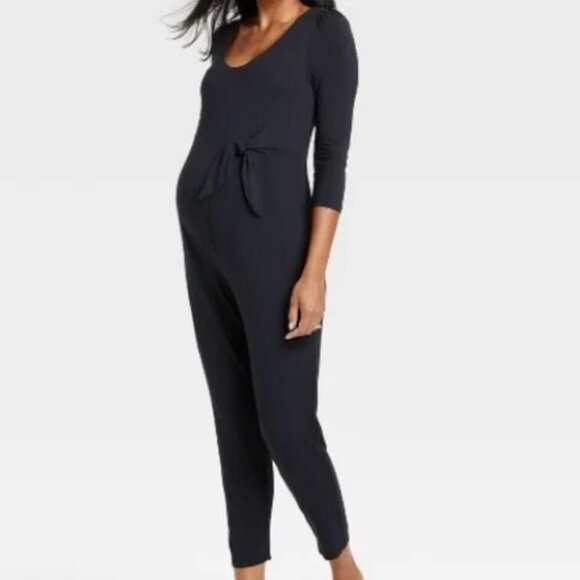 The Nines Hatch Jumpsuit Jersey Front Wrap Black Size Large Maternity Large - Picture 7 of 7